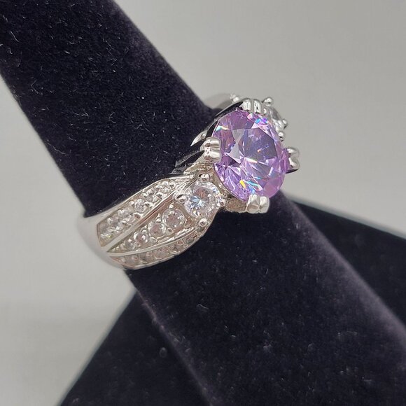 Charles Winston CWE 925 Ring Lavender Clear CZ Silver Rhodium Setting Size 6.75 - Picture 2 of 7